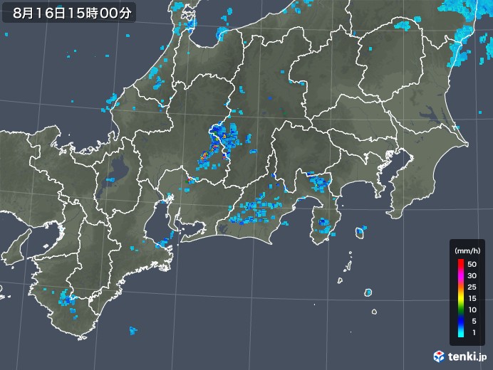 東海地方の雨雲レーダー(2019年08月16日)