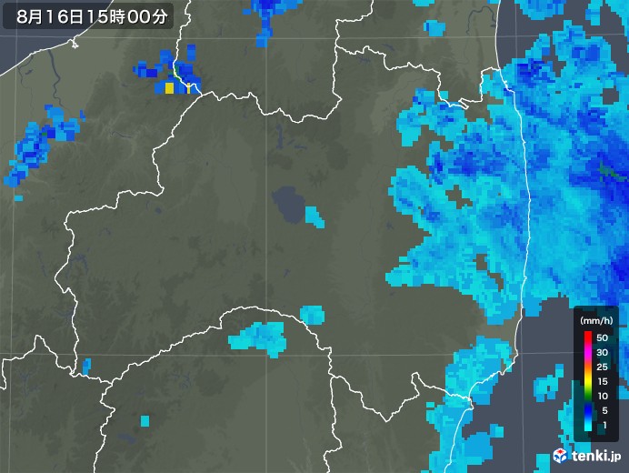 福島県の雨雲レーダー(2019年08月16日)