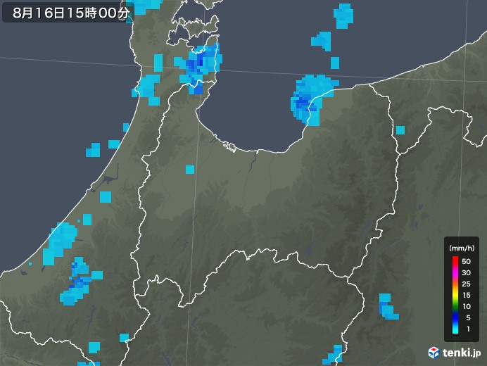富山県の雨雲レーダー(2019年08月16日)