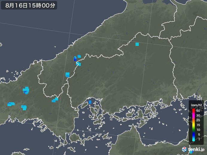 広島県の雨雲レーダー(2019年08月16日)