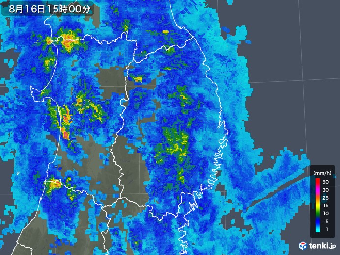 岩手県の雨雲レーダー(2019年08月16日)