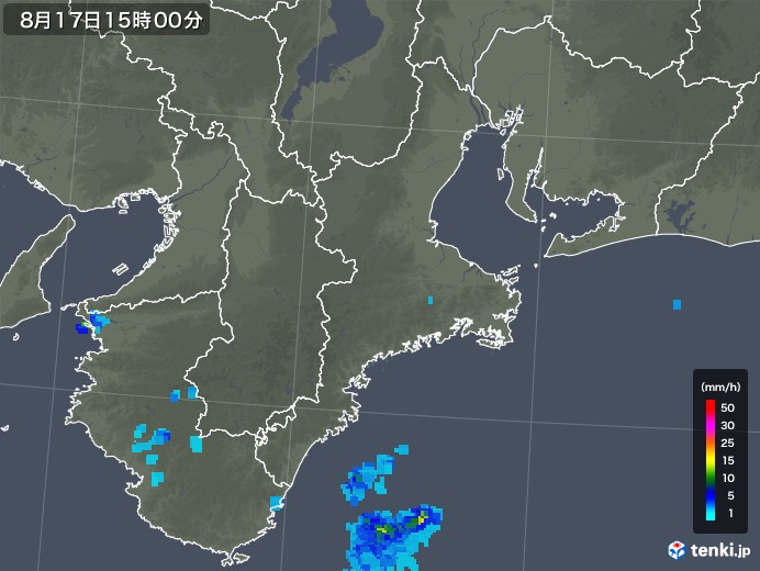 三重県の雨雲レーダー(2019年08月17日)
