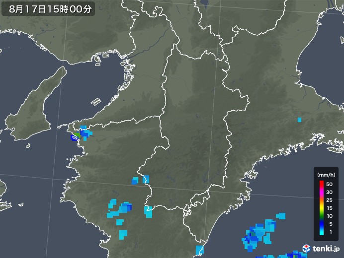 奈良県の雨雲レーダー(2019年08月17日)