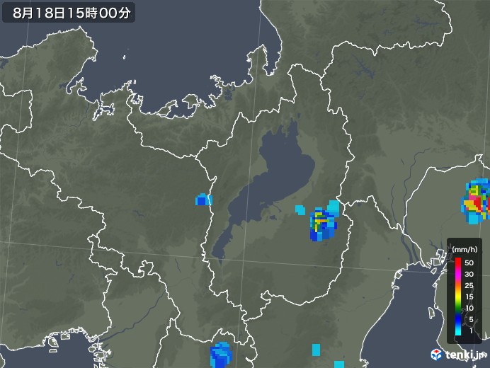 滋賀県の雨雲レーダー(2019年08月18日)