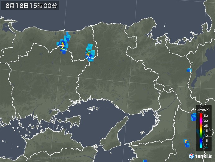 兵庫県の雨雲レーダー(2019年08月18日)