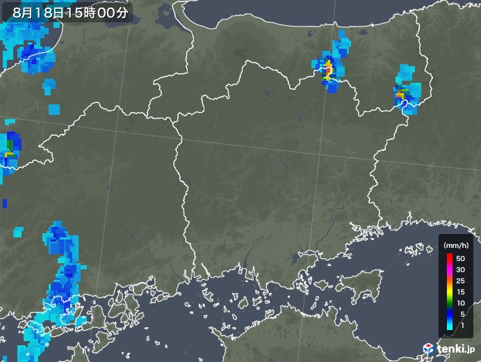 岡山県の雨雲レーダー(2019年08月18日)