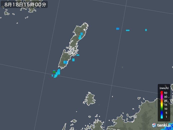 壱岐・対馬(長崎県)の雨雲レーダー(2019年08月18日)
