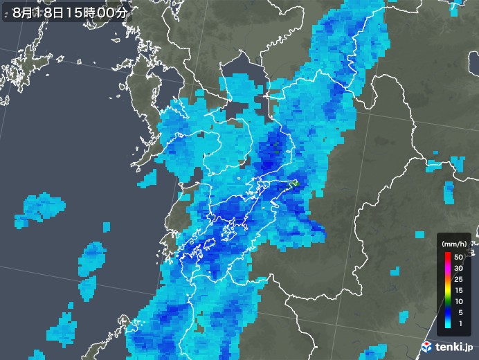 熊本県の雨雲レーダー(2019年08月18日)