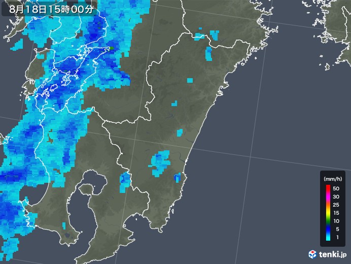 宮崎県の雨雲レーダー(2019年08月18日)