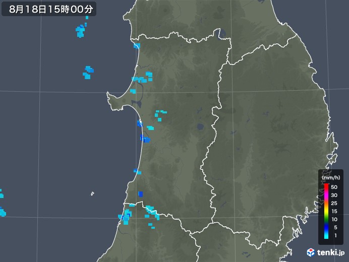 秋田県の雨雲レーダー(2019年08月18日)