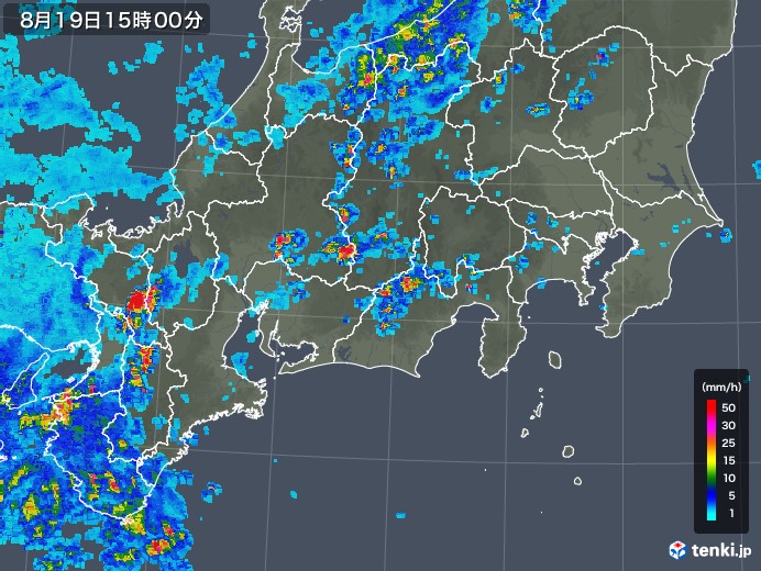 東海地方の雨雲レーダー(2019年08月19日)