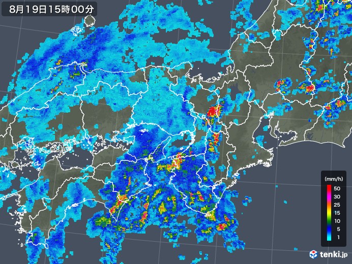 近畿地方の雨雲レーダー(2019年08月19日)