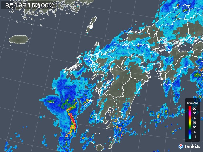 九州地方の雨雲レーダー(2019年08月19日)