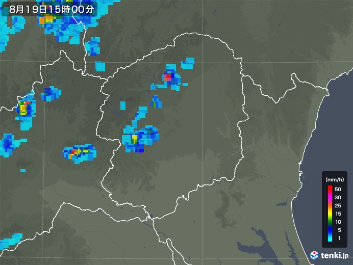 栃木県の雨雲レーダー(2019年08月19日)