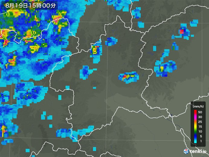 群馬県の雨雲レーダー(2019年08月19日)