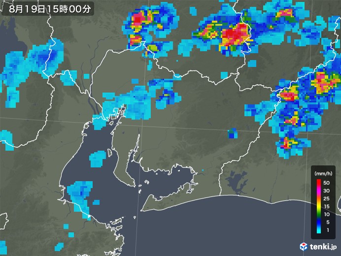 愛知県の雨雲レーダー(2019年08月19日)