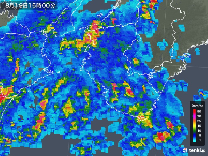 和歌山県の雨雲レーダー(2019年08月19日)