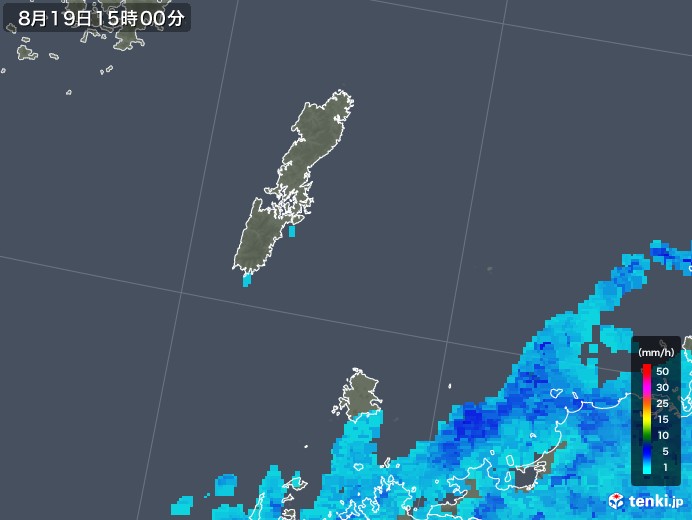 壱岐・対馬(長崎県)の雨雲レーダー(2019年08月19日)