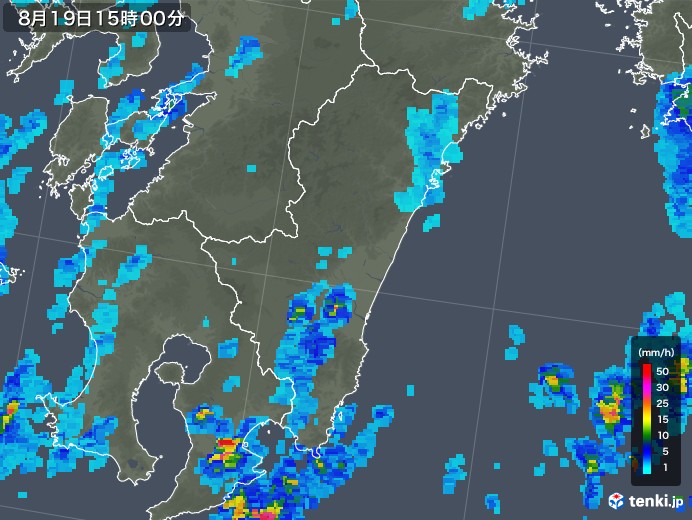 宮崎県の雨雲レーダー(2019年08月19日)