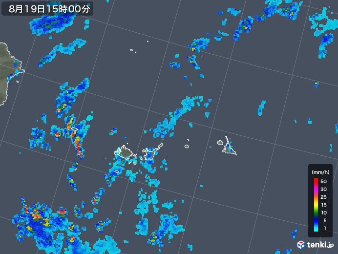 宮古・石垣・与那国(沖縄県)の雨雲レーダー(2019年08月19日)