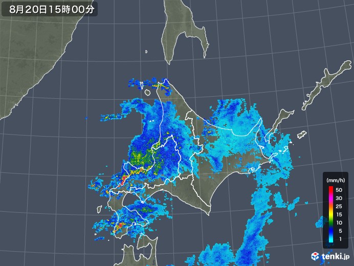北海道地方の雨雲レーダー(2019年08月20日)