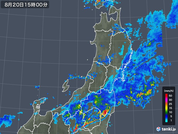 東北地方の雨雲レーダー(2019年08月20日)
