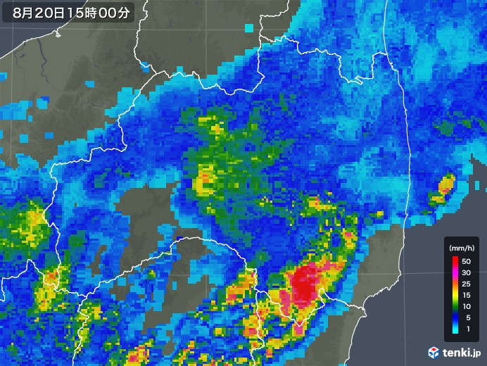 福島県の雨雲レーダー(2019年08月20日)