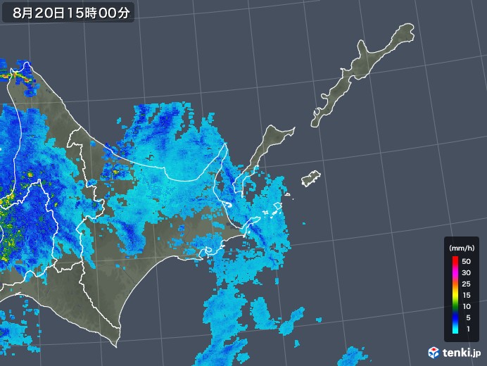 道東の雨雲レーダー(2019年08月20日)