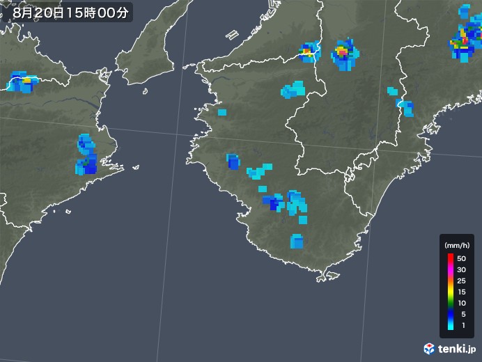 和歌山県の雨雲レーダー(2019年08月20日)