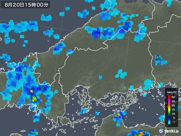 広島県の雨雲レーダー(2019年08月20日)