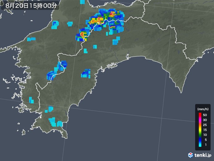高知県の雨雲レーダー(2019年08月20日)