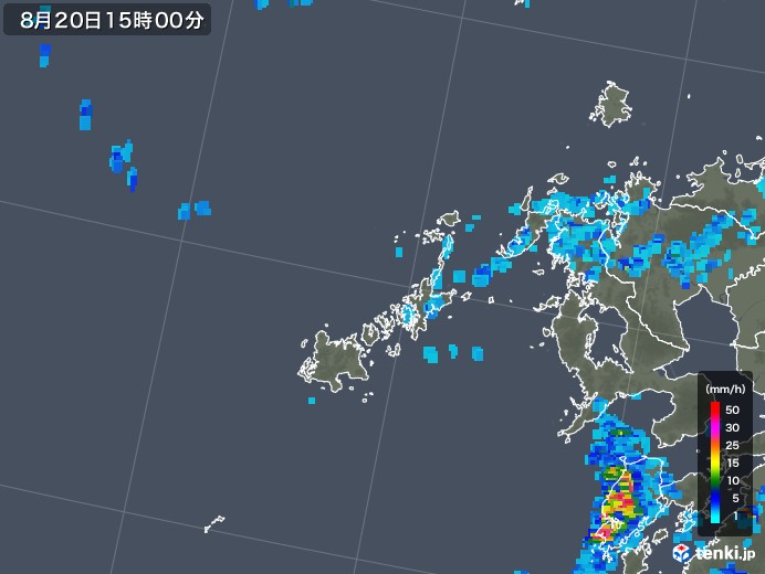 五島列島(長崎県)の雨雲レーダー(2019年08月20日)