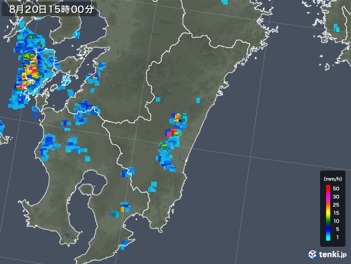 宮崎県の雨雲レーダー(2019年08月20日)