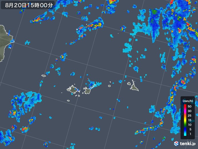 宮古・石垣・与那国(沖縄県)の雨雲レーダー(2019年08月20日)