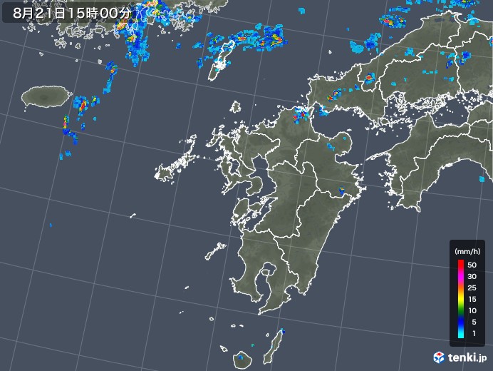 九州地方の雨雲レーダー(2019年08月21日)