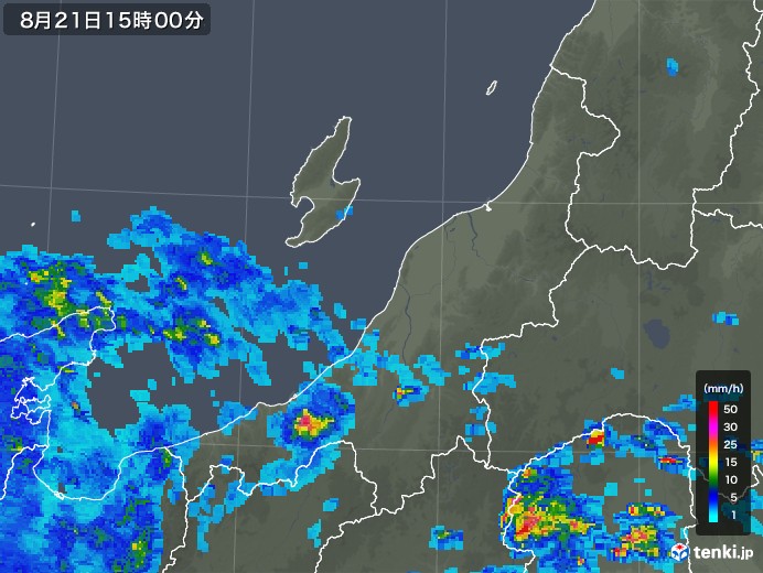 新潟県の雨雲レーダー(2019年08月21日)