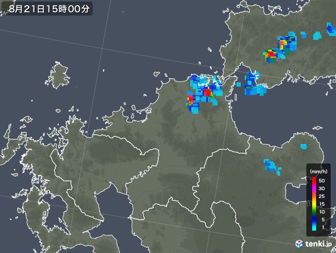 福岡県の雨雲レーダー(2019年08月21日)