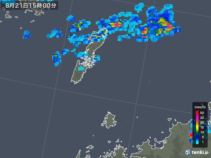 壱岐・対馬(長崎県)の雨雲レーダー(2019年08月21日)