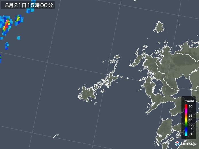 五島列島(長崎県)の雨雲レーダー(2019年08月21日)