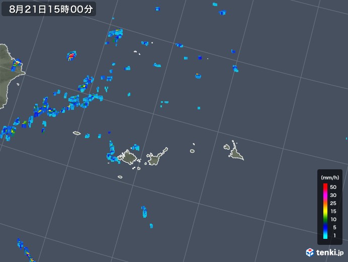宮古・石垣・与那国(沖縄県)の雨雲レーダー(2019年08月21日)