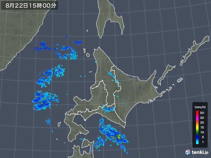 北海道地方の雨雲レーダー(2019年08月22日)
