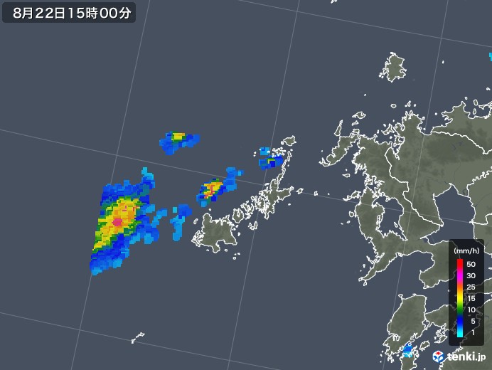 五島列島(長崎県)の雨雲レーダー(2019年08月22日)