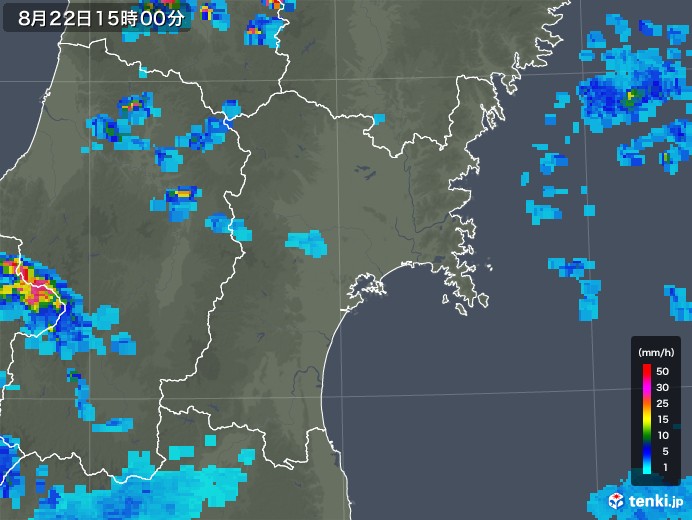 宮城県の雨雲レーダー(2019年08月22日)