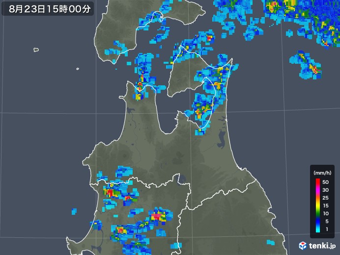 青森県の雨雲レーダー(2019年08月23日)