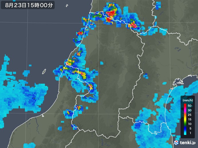 山形県の雨雲レーダー(2019年08月23日)