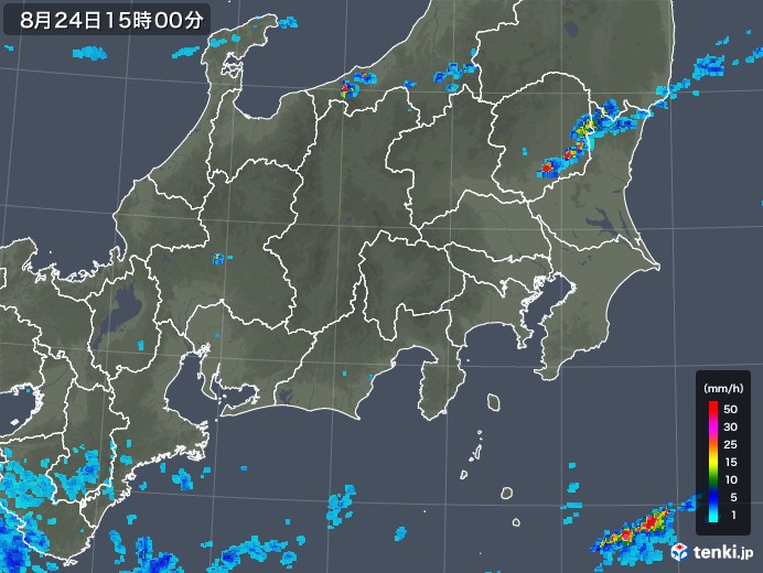 関東・甲信地方の雨雲レーダー(2019年08月24日)