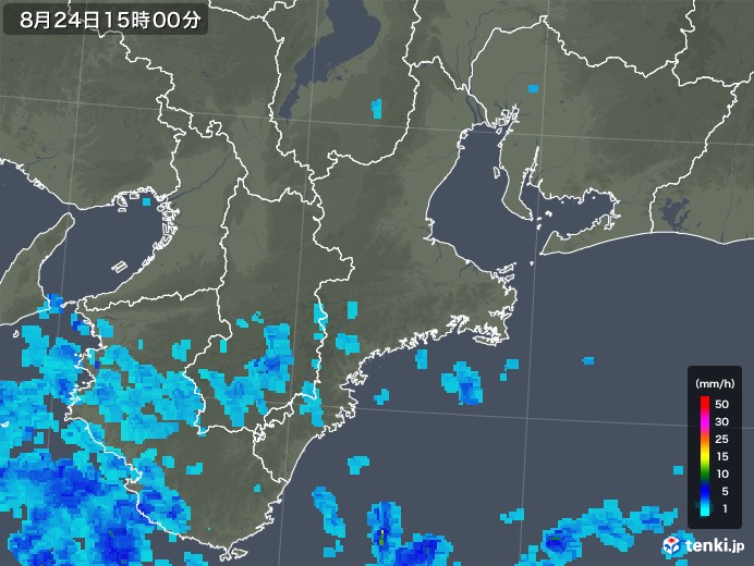 三重県の雨雲レーダー(2019年08月24日)