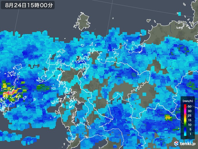 佐賀県の雨雲レーダー(2019年08月24日)