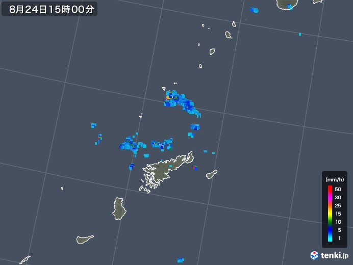 奄美諸島(鹿児島県)の雨雲レーダー(2019年08月24日)