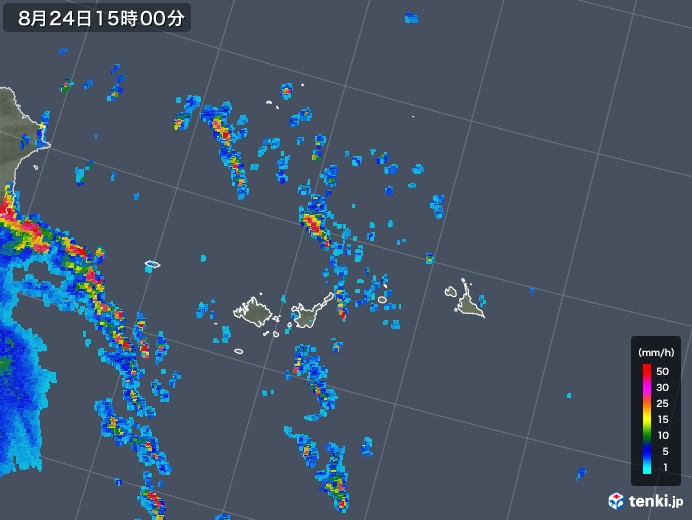 宮古島・石垣・与那国(沖縄県)の雨雲レーダー(2019年08月24日)